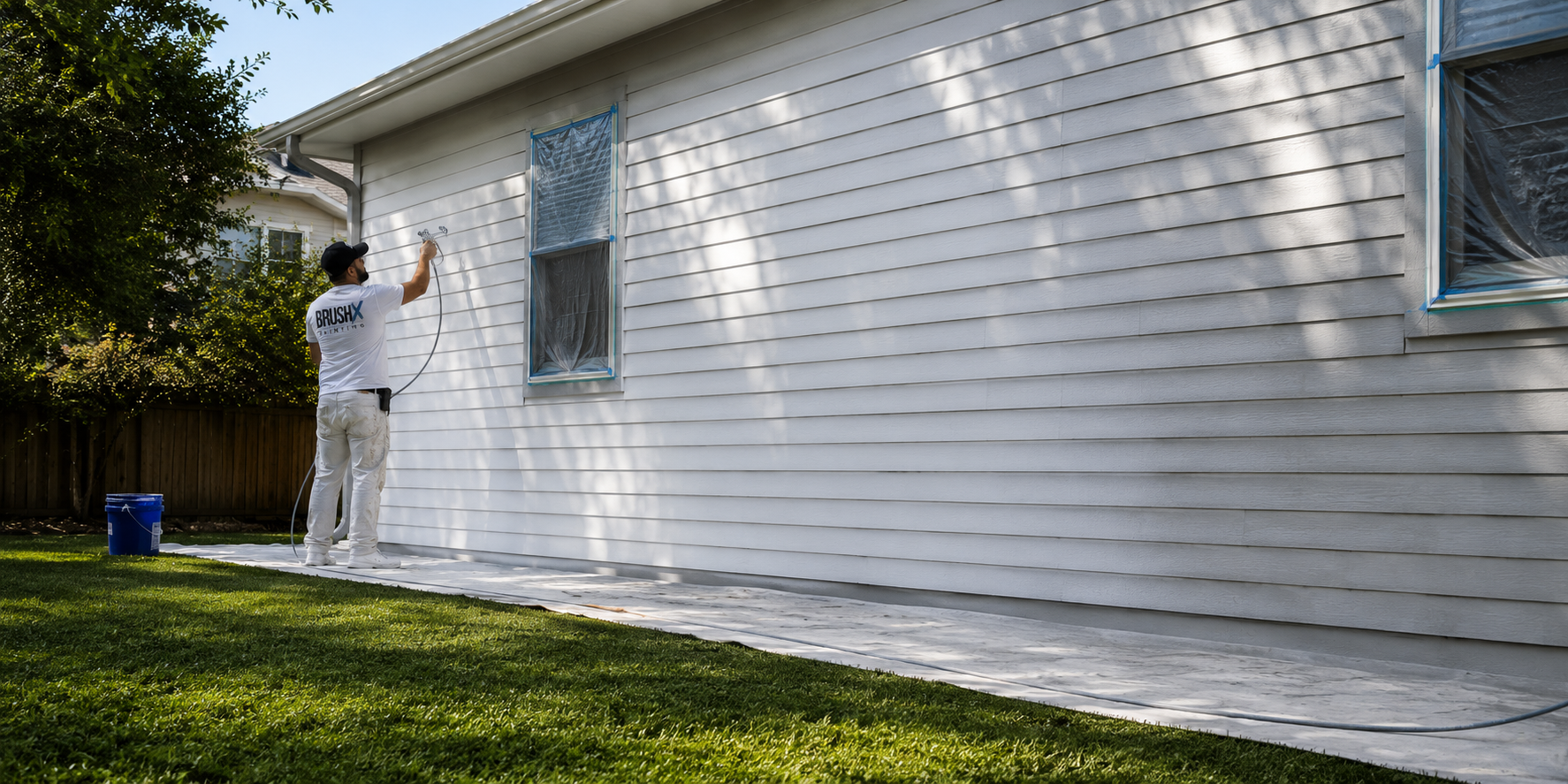 BrushX painter spraying the exterior of a Bay Area home